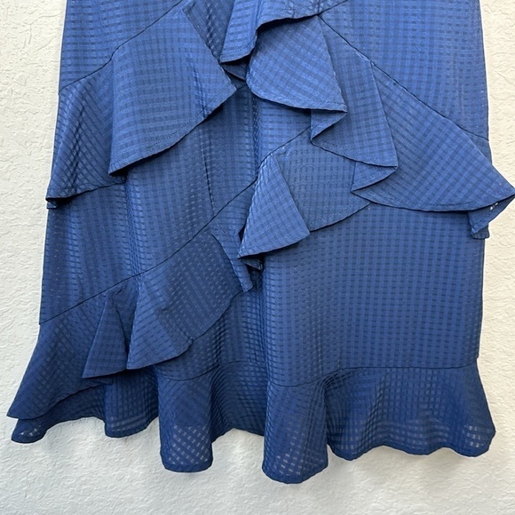 Gianni Bini V Neck Navy Blue Spaghetti Strap Ruffle Mini Dress Size Small - Picture 3 of 13